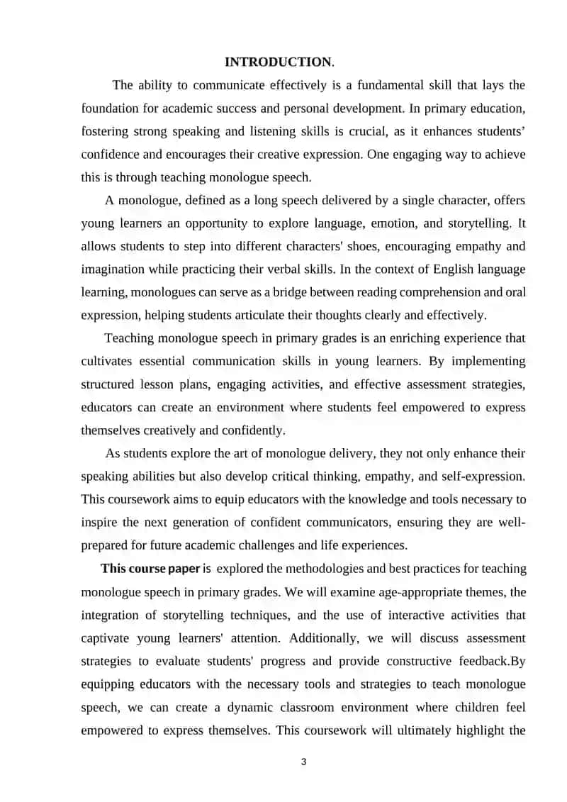 TEACHING MONOLOGUE SPEECH IN ENGLISH IN THE PRIMARY GRADES 3