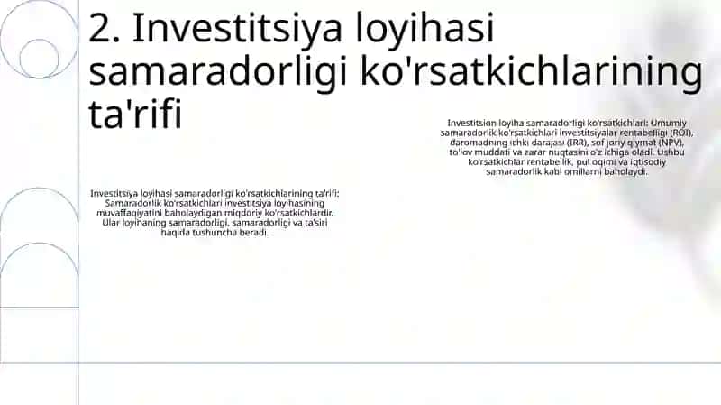 Investitsiyaviy Loyixalar Samaradorligi Ko’Rsatkichlari Va Ularni Oshirish Yo’Llari 3