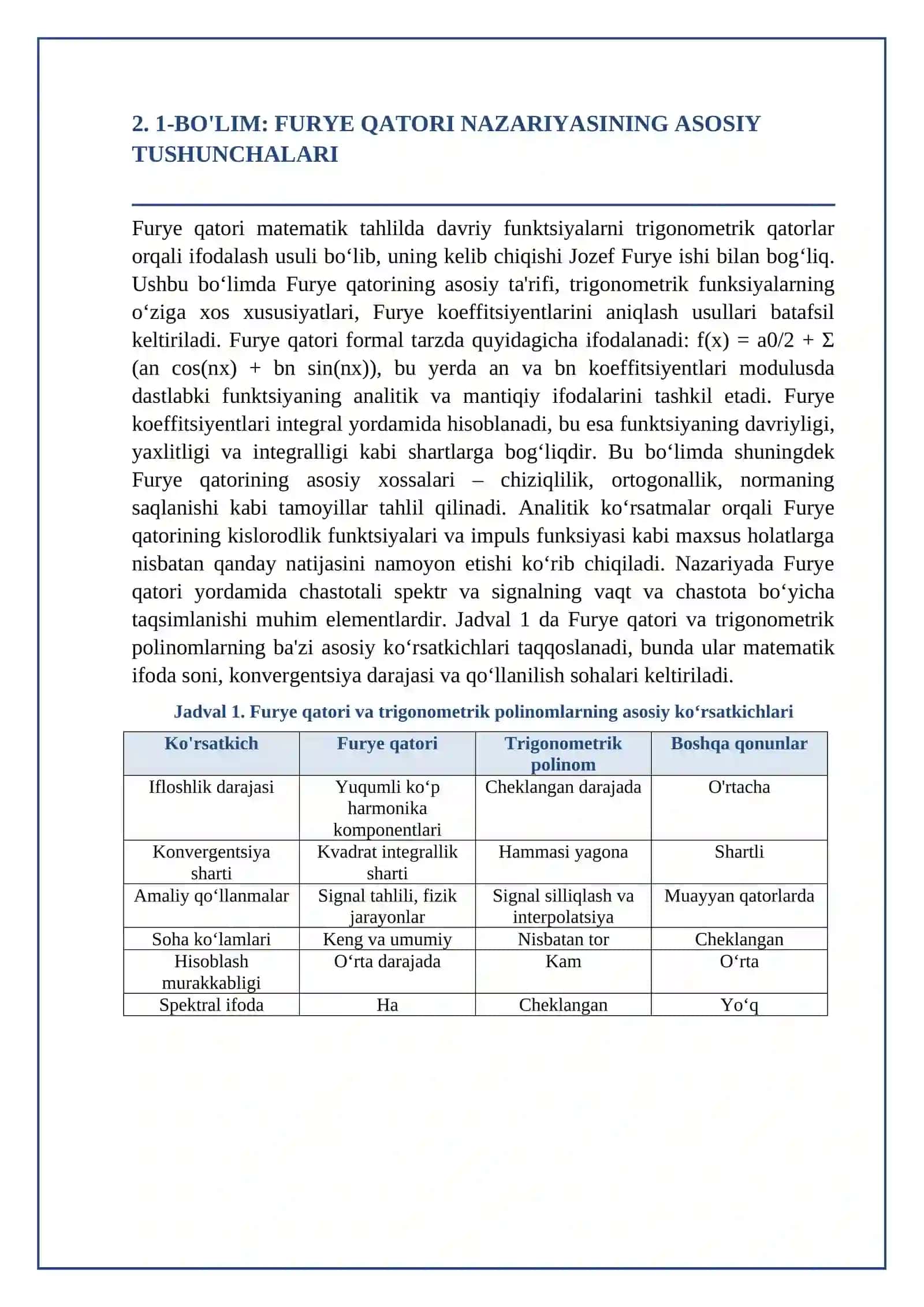 Furye qatori va davriy funksiyalarning tahlili: nazariya va amaliyot 3