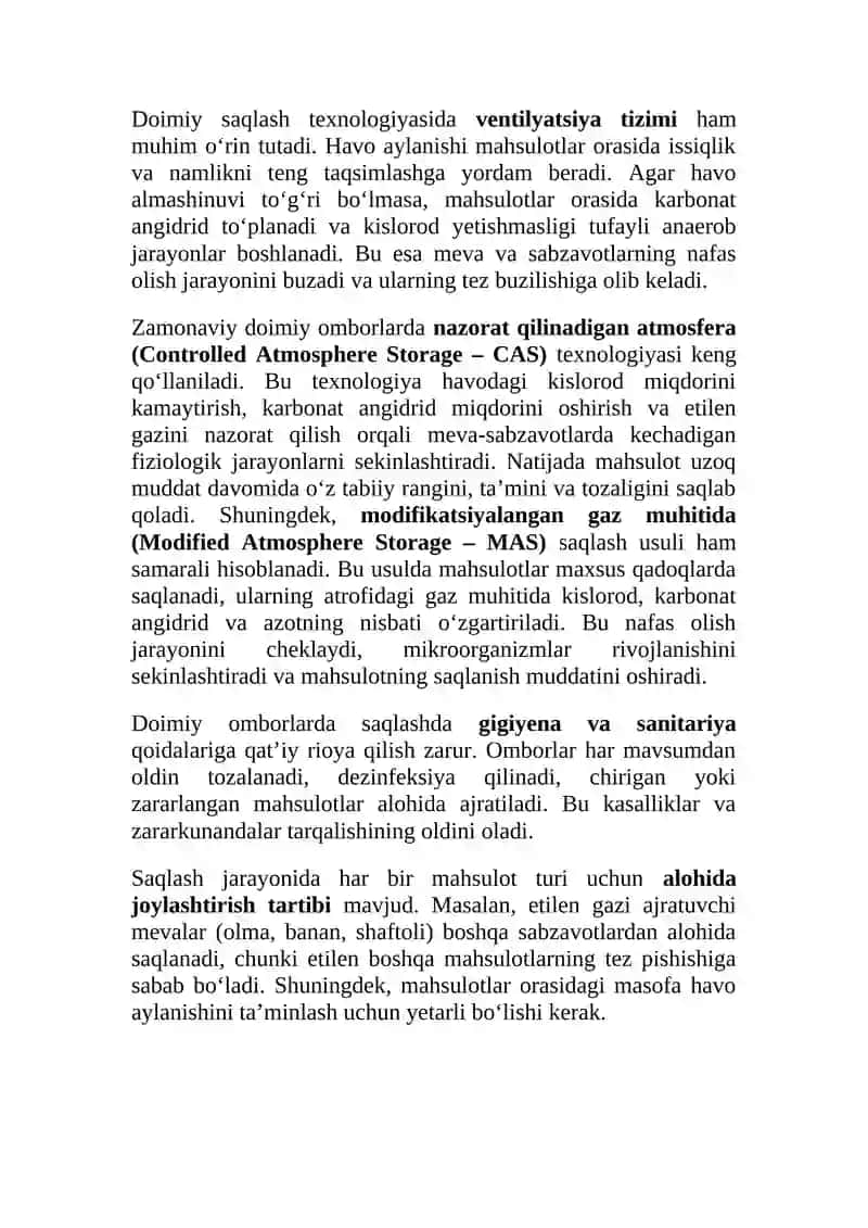 Meva-sabzavotlarni doimiy omborlarda saqlash texnologiyalari. 3