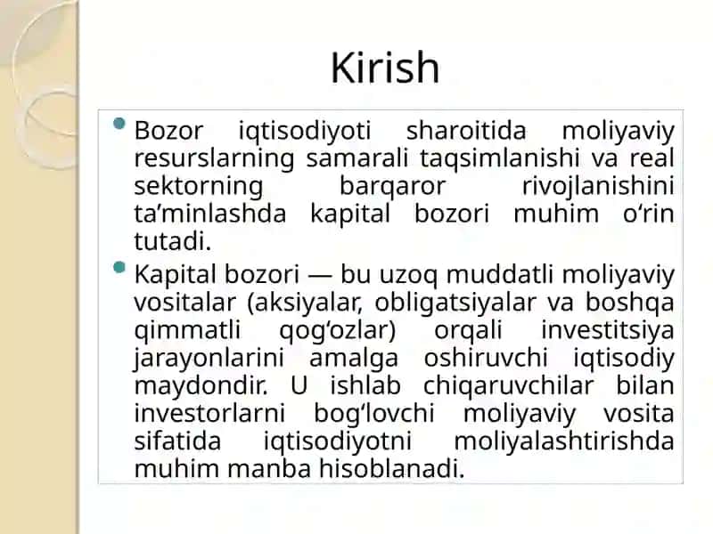 O’zbekiston Respublikasi kapital bozorining xususiyatilari 3