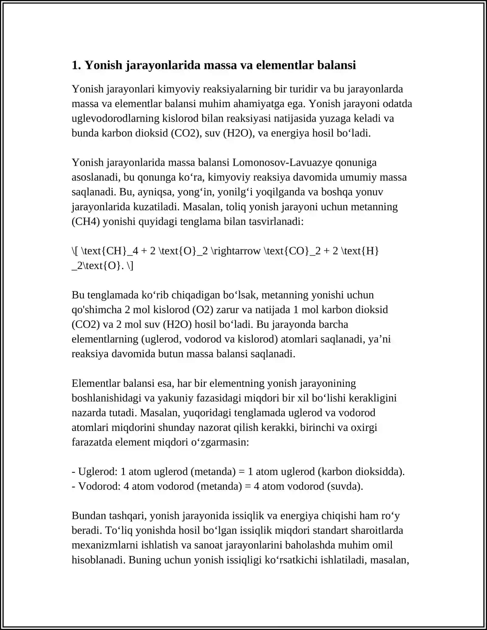 Yonish jarayonlarining material va issiqlik balansi 3