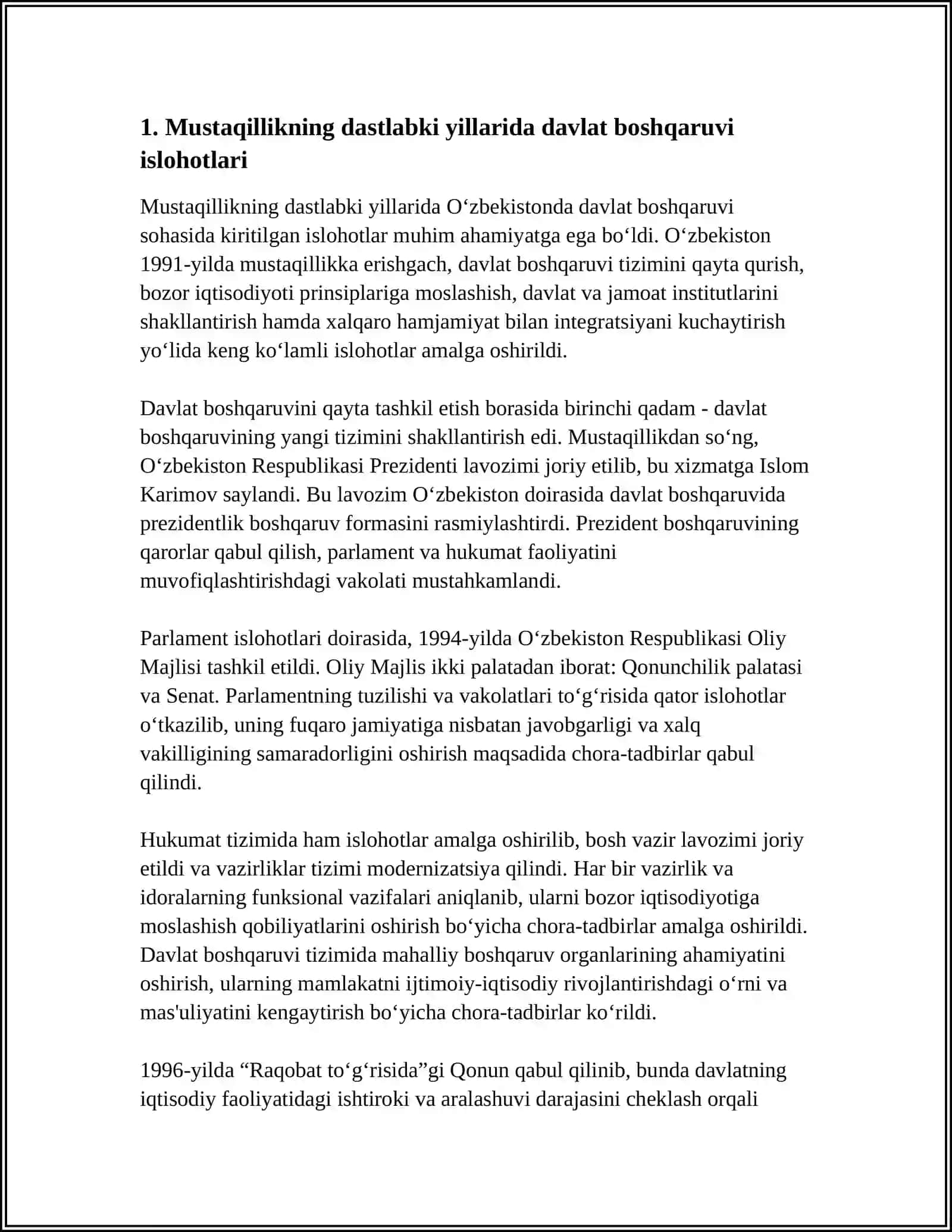 O'zbekistonda Mustaqilik Yillarida Davlat Boshqaruv Tizimidagi Islоhotlar 3