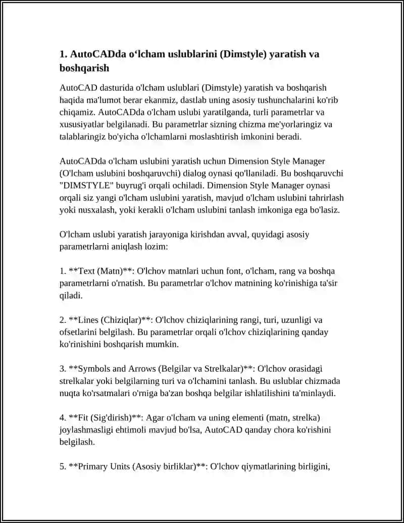 AUTOCAD DASTURIDA O‘LCHAM QO‘YISH IMKONIYATLARI 3