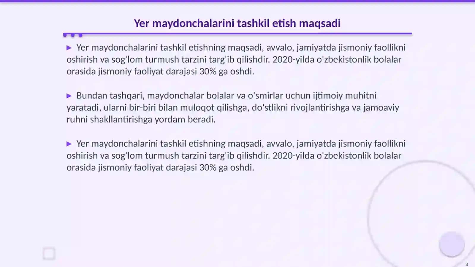 Yer maydonchalarini tashkil qilish va ularning mazmuni 3