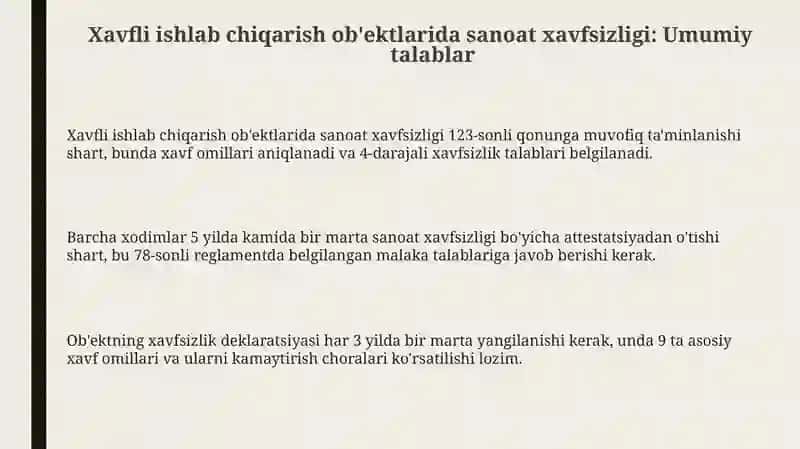 Xavfli ishlab chiqarish ob'ektlarida sanoat xavfsizligi talablari 3