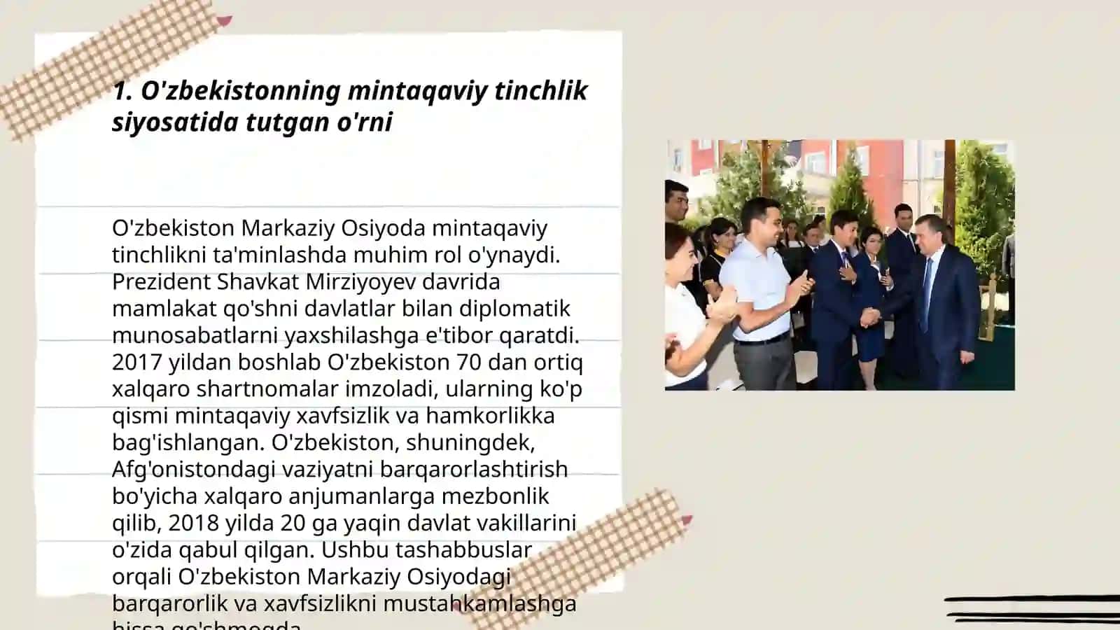 O'zbekistonning mintaqada tinchlik va barqarorlikni ta'minlash borasidagi siyosati 3
