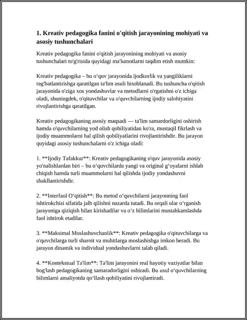 KREATIV PEDOGOGIKA FANINI OQITISH JARAYONI MOHIYATI VA UNING VAZIFALARI 3