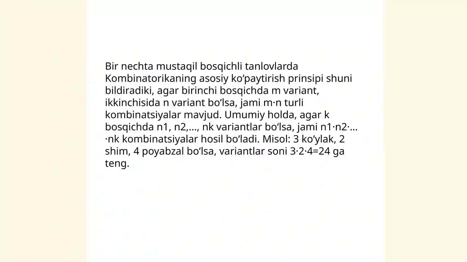 Kombinatorikaning asosiy prinsipi va kombinatorikaning bazi formulalari formulalari 3