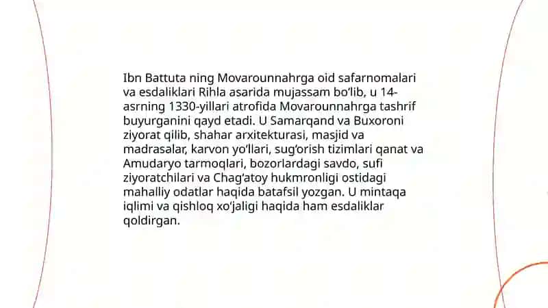 Ibn Battuta ning Movarounnahrga oid safarnomalari va esdaliklari 3