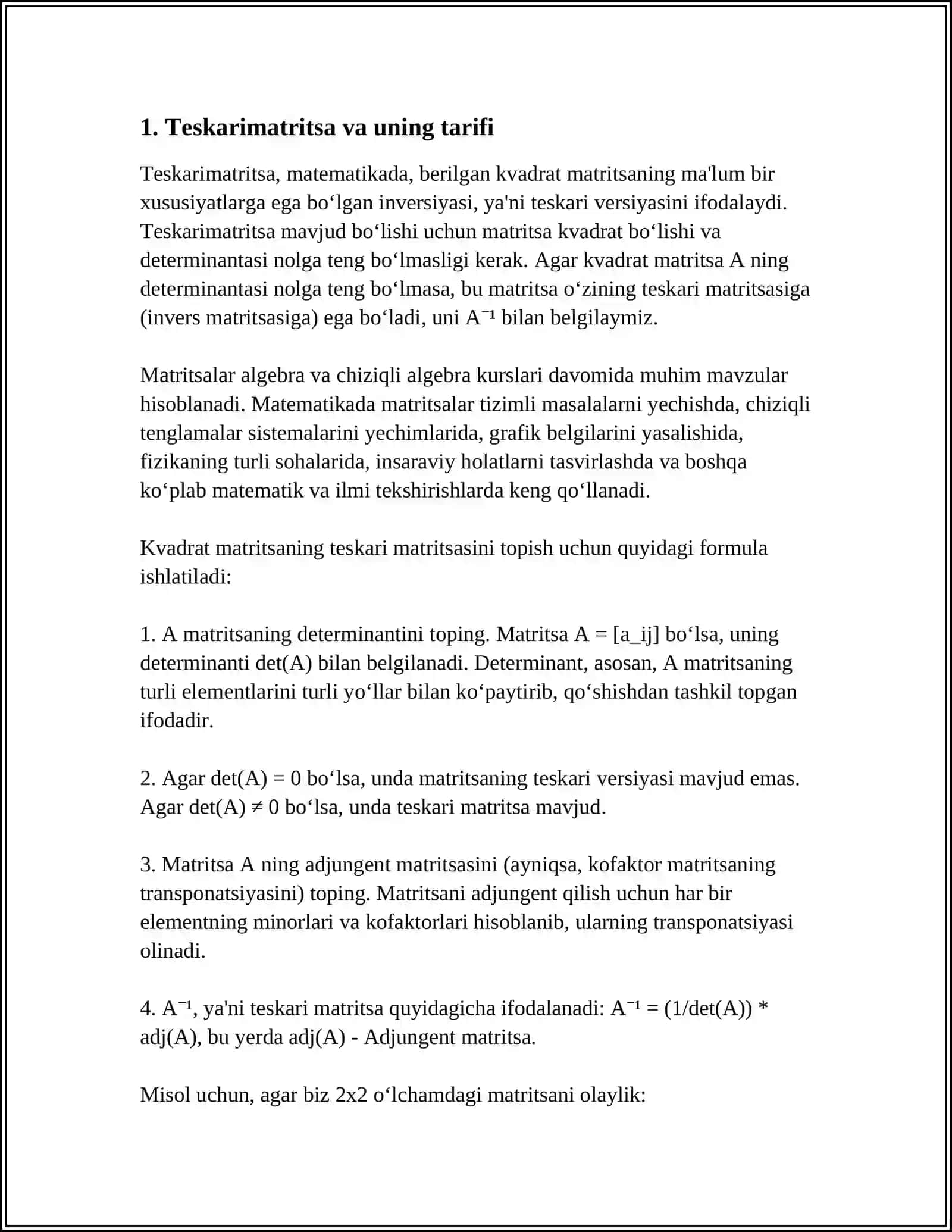 TESKARI MATRITSANI HISOBLASH TEXNIKASI 3
