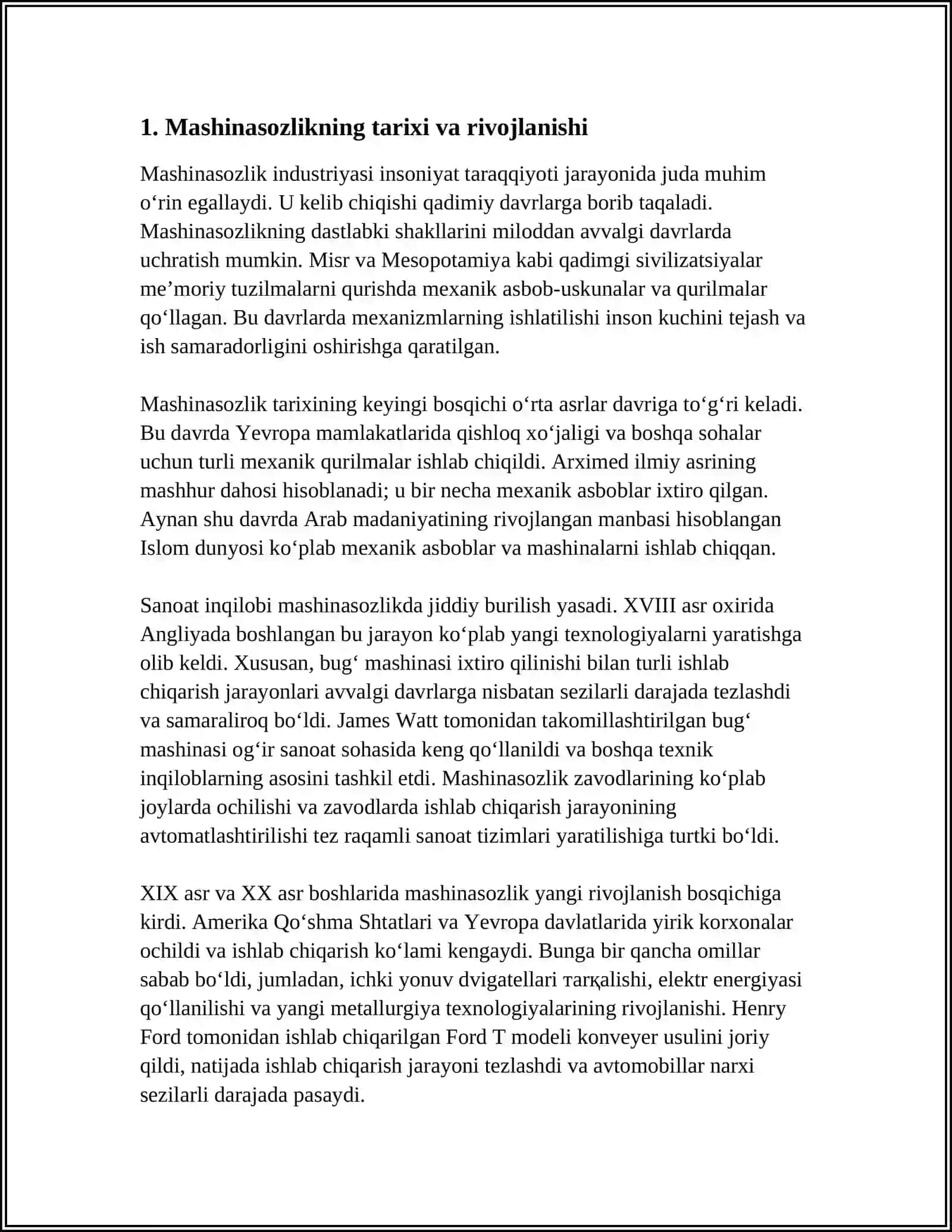 MASHINASOZLIK SANOATI RIVOJLANGAN MAMLAKATLAR BILAN BIRGA UCHRAYDIGAN XOLAT REFERAT 3