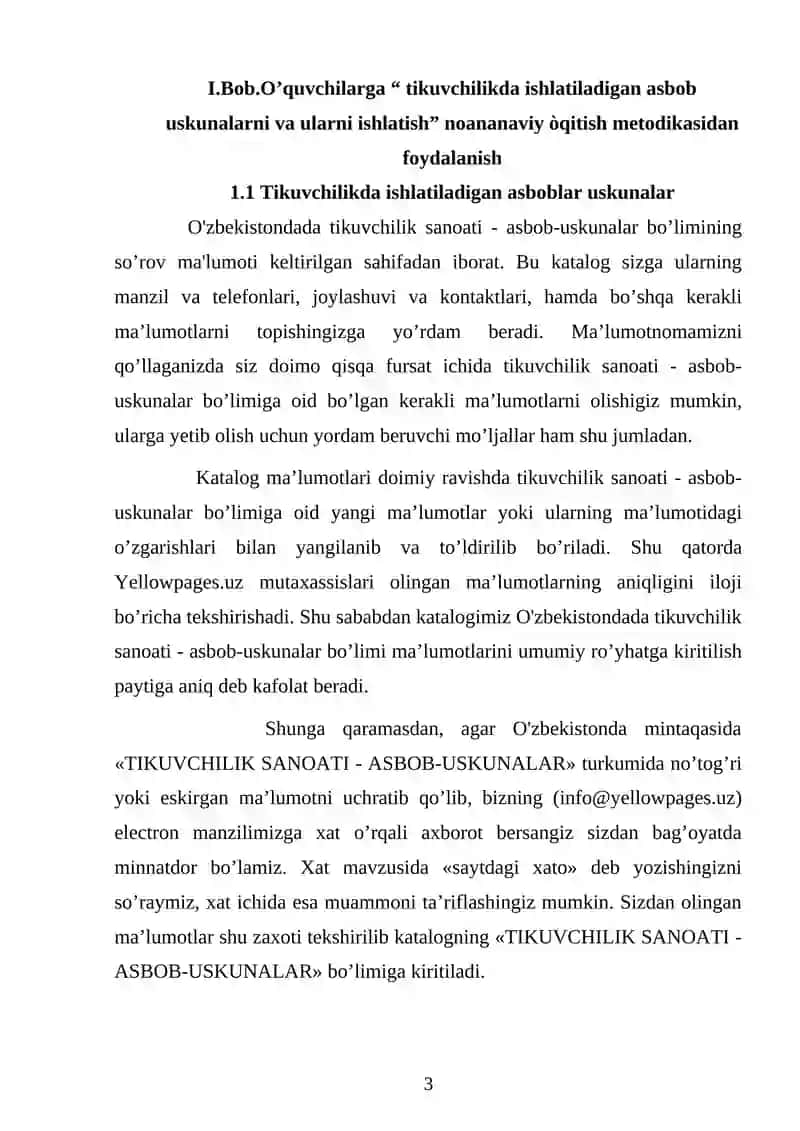 Tikuvchilikda ishlatiladigan asbob uskunalarni va ularni ishlatish 3