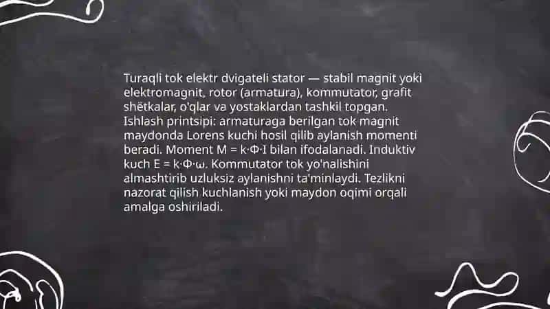 Turaqli tok elektr dvigatelining duzilui ham isleu pricipleri 3