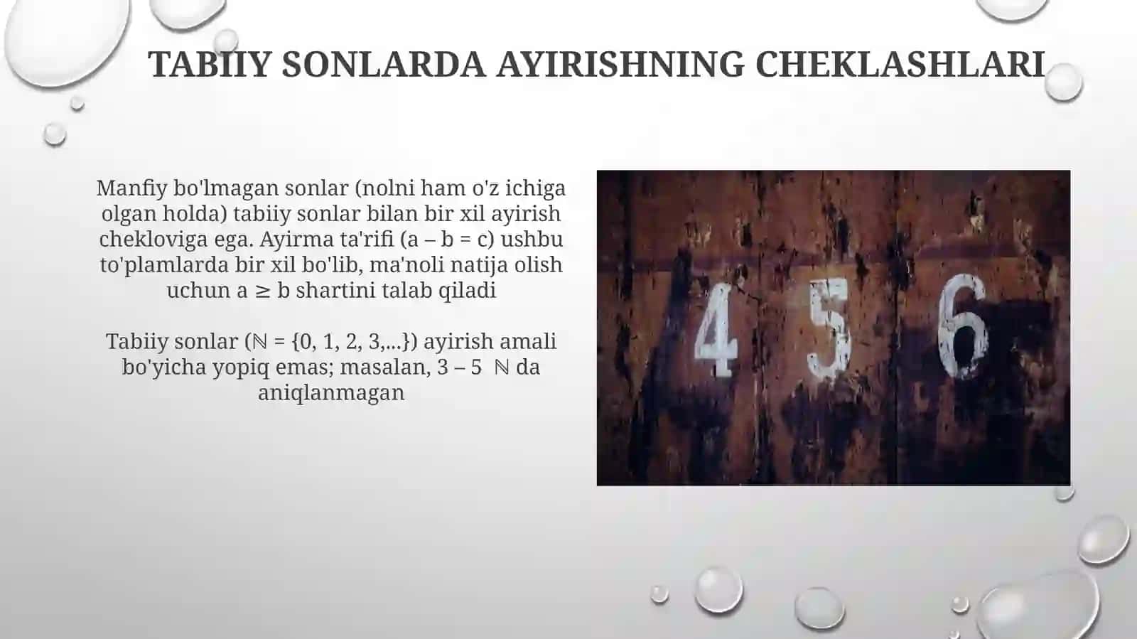 Natural sonvanoltushunchasi.Nomanfiysonlar.Yig'indiningta'rifi.Ayirmaningta'rifi 3