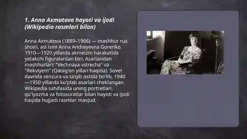 Anna Axmatova hayoti va ijodi (Wikipedia rasmlari bilan) 3
