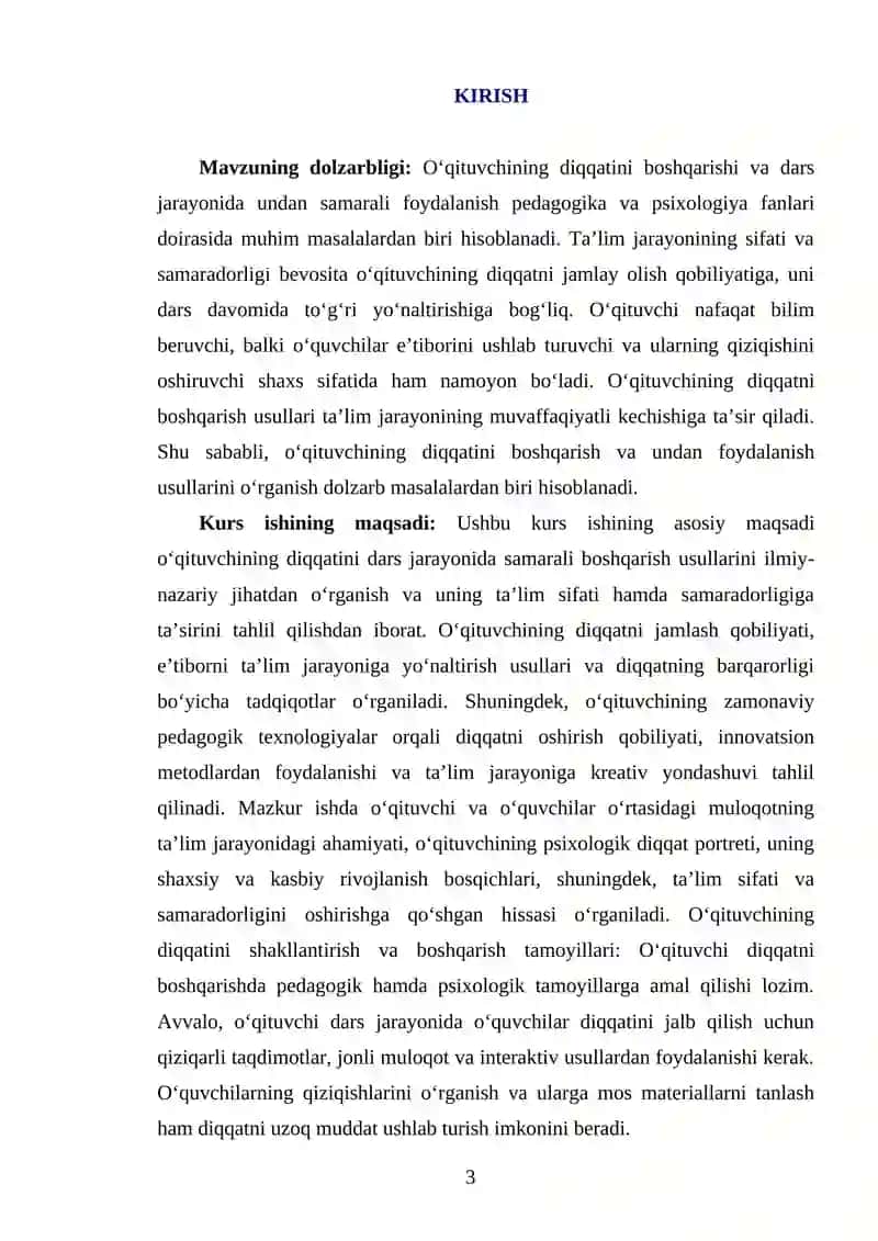 OʻQITUVCHINING DIQQATI VA DARS JARAYONIDA UNDAN  FOYDALANISH USULLARI 3