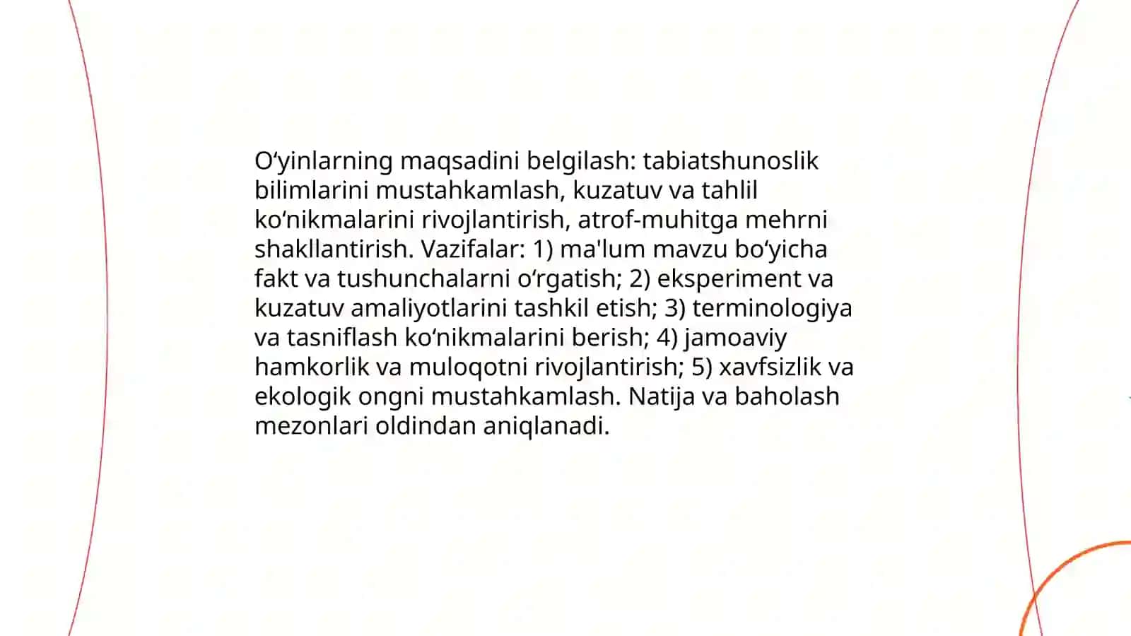 Tabiatshunoslikka oid oʻyinlarni rejalashtirish 3