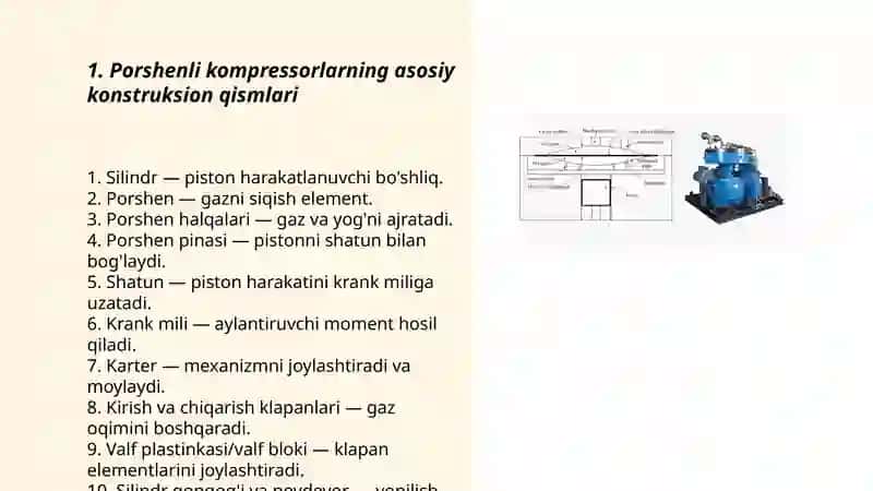 Porshenli, ratatsion va markazdan qochma kompressorlar konstruksiyasi ishlash prinsipi va afzalliklari 3