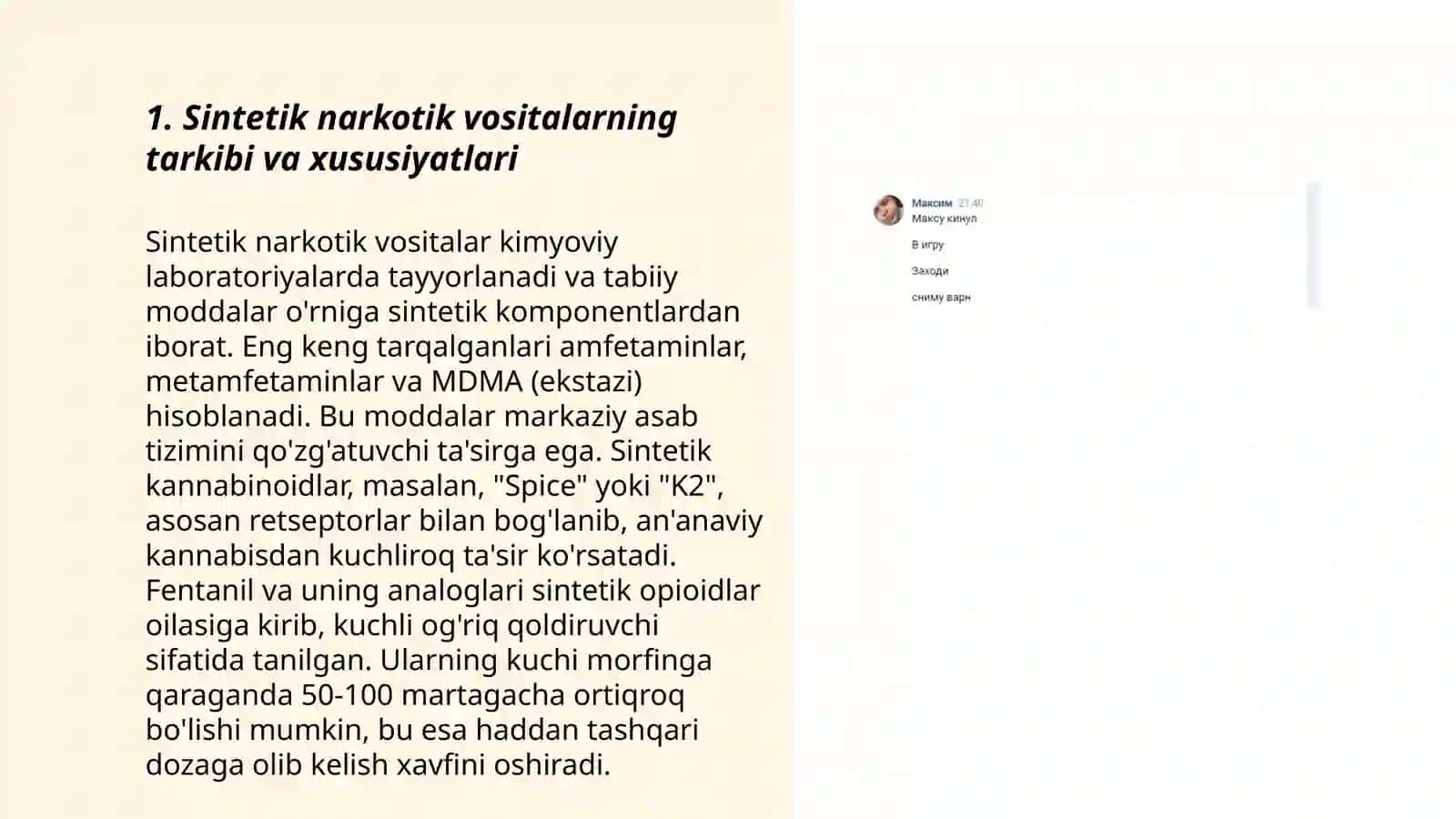 Tibbiy va sintetik narkotik vositalar.Foydasi va zarari 3