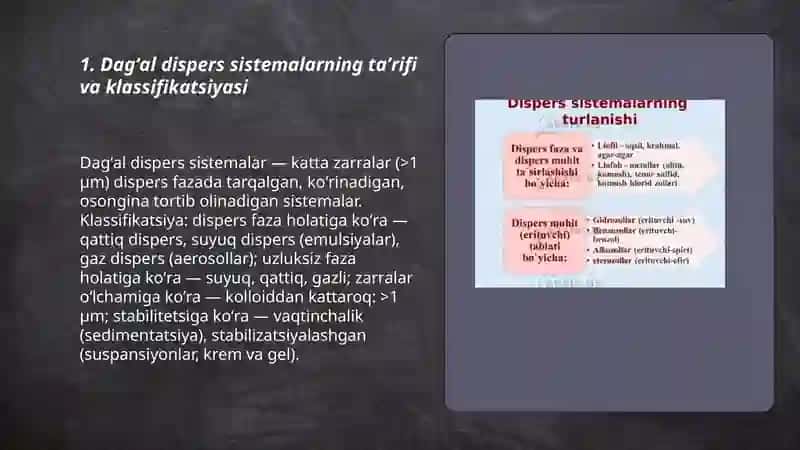 Dagʻal dispers sistemalarning xossalari va ularni tibbiyotda va farmokologiyada ishlatilishi 3