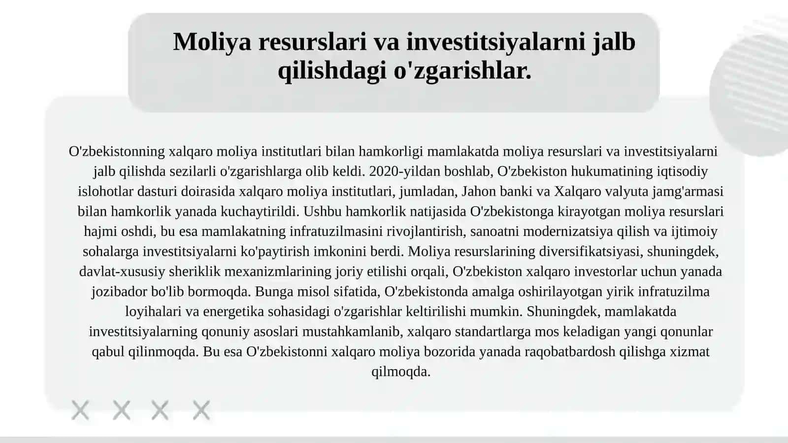 O'zbekistonni xalqaro moliya institutlari bilan hamkorlik aloqalari 3