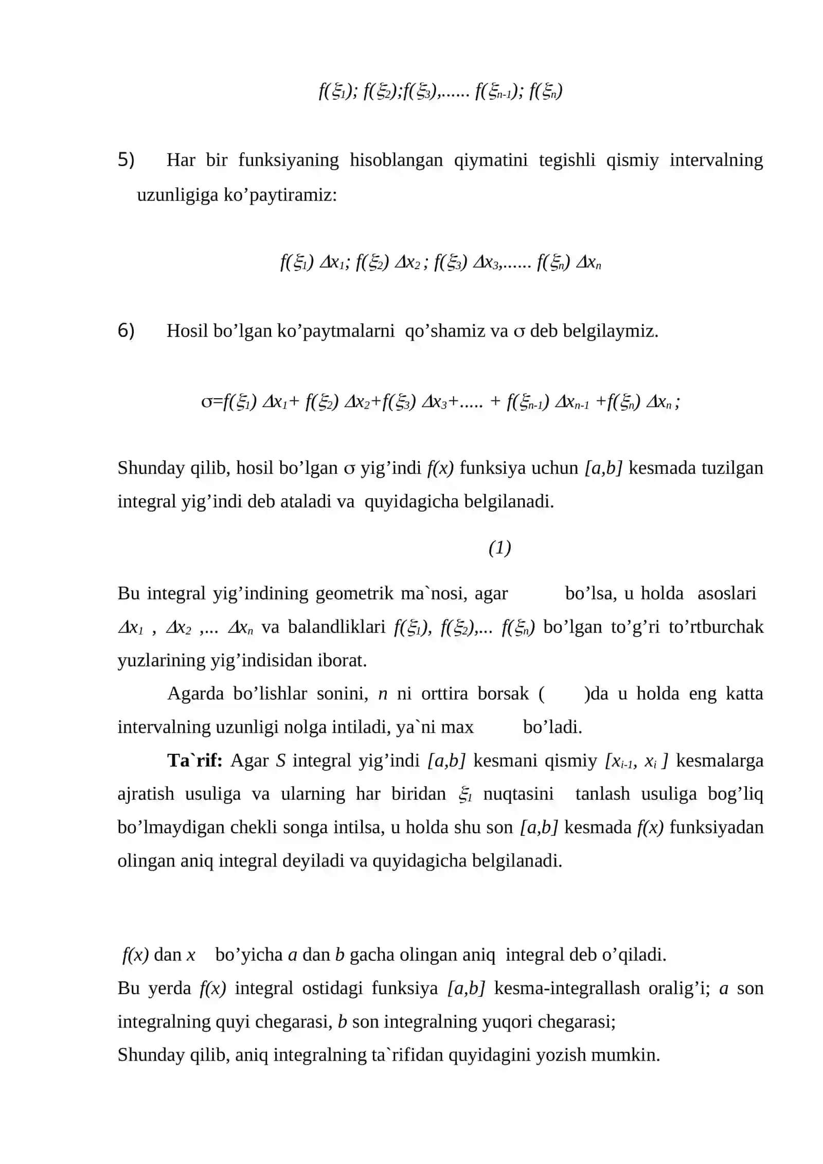Aniq Integralning Ta'rifi va Uning Geometrik Ma'nosi 3