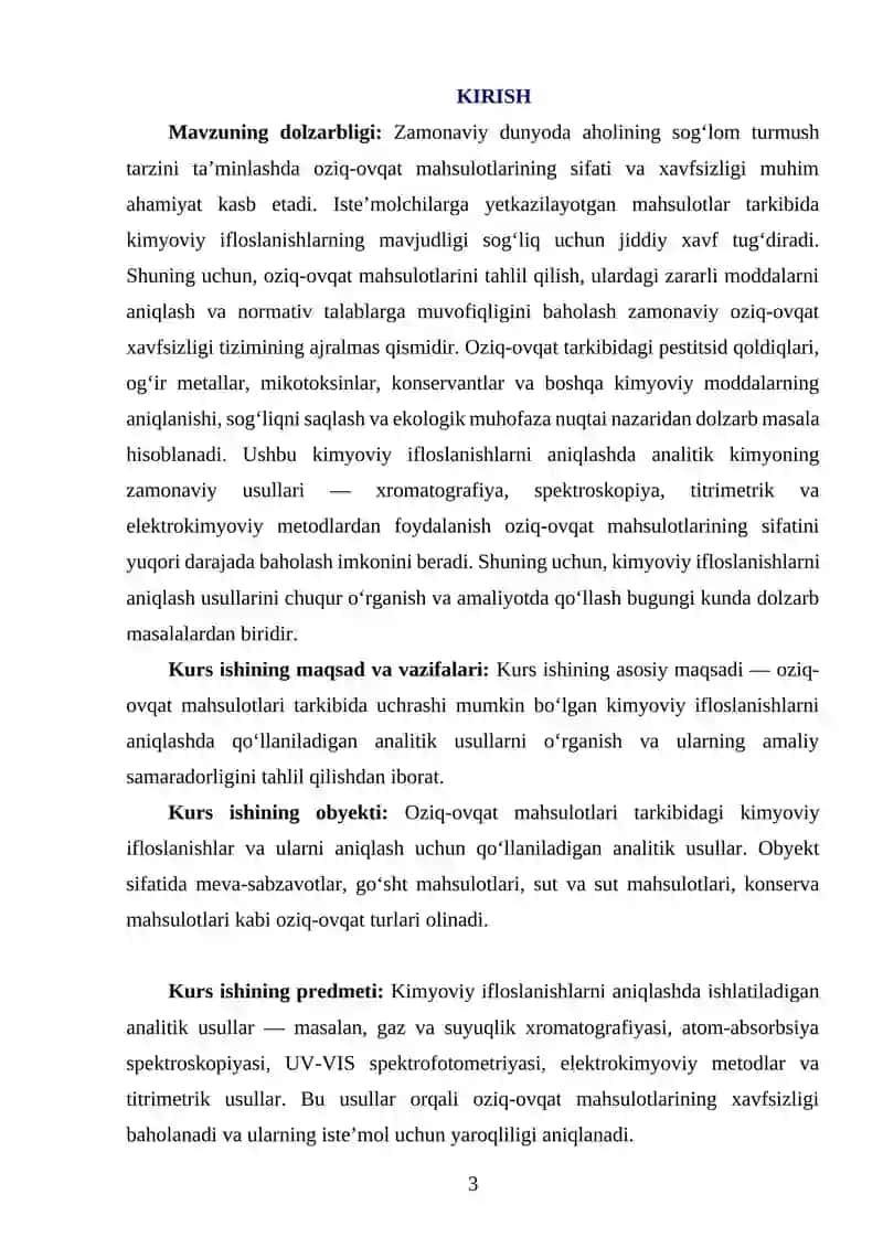 OZIQ-OVQAT MAHSULOTLARI TARKIBIDAGI KIMYOVIY IFLOSLANISHLARNI ANIQLASHNING ANALITIK USULI 3