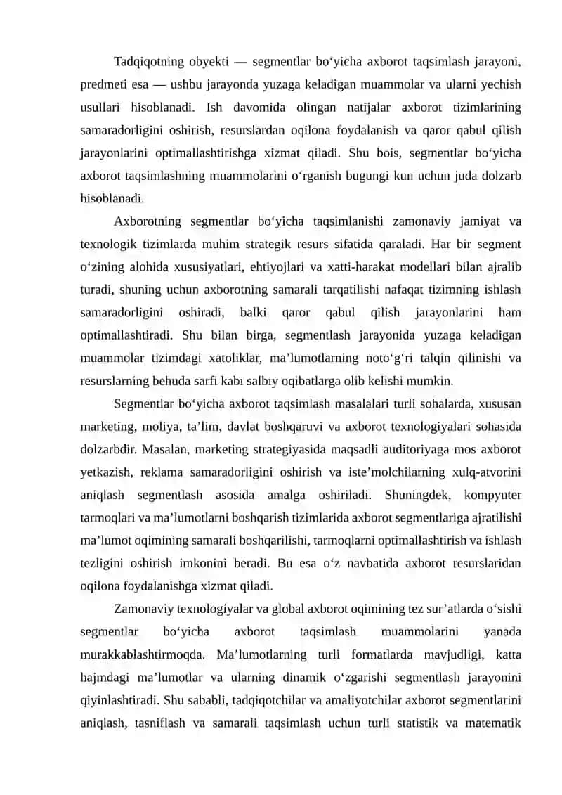 SEGMENTLAR BO'YICHA AXBOROTLARNING TAQSIMLANISHI MUAMMOLARI 3