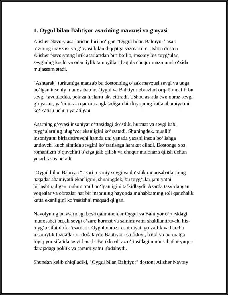 REFERAT Mavzu: HAMID OLIMJON OYGUL BILAN BAHTIYOR ASARI TAHLILI 3