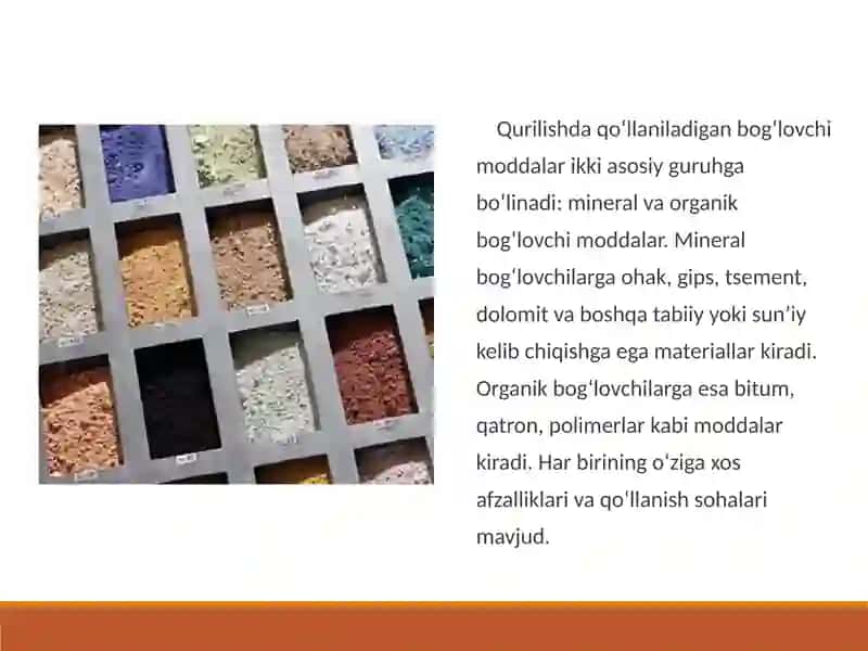 Qurilish qorishmalarni tayyorlash uchun bog'lovchi moddalar 3