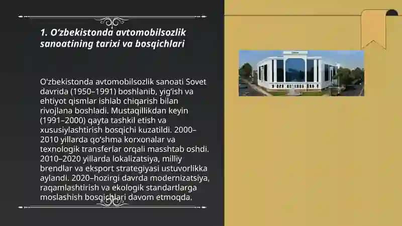 Oʻzbekistonda avtomobilsozlik sanoatinig rivojlanishi 3
