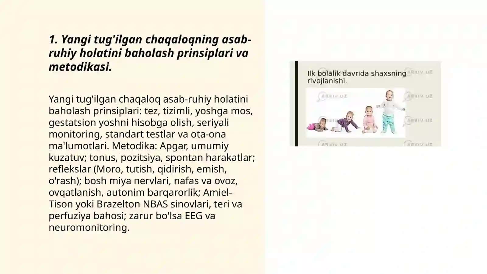 Chaqaloqning asab-ruhiy rivojlanishini baholash xususiyatlari 3
