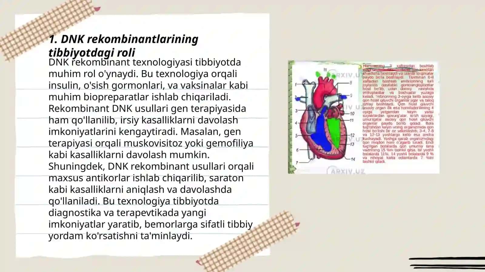 Tibbiyoda DNK rekombinantlarini qoʻllanilishi. Viruslarga va oʻsmalarga qarshi dori vositalarining tasir mexanizmi(DNK va RNK fermentlariga nisbatan) 3