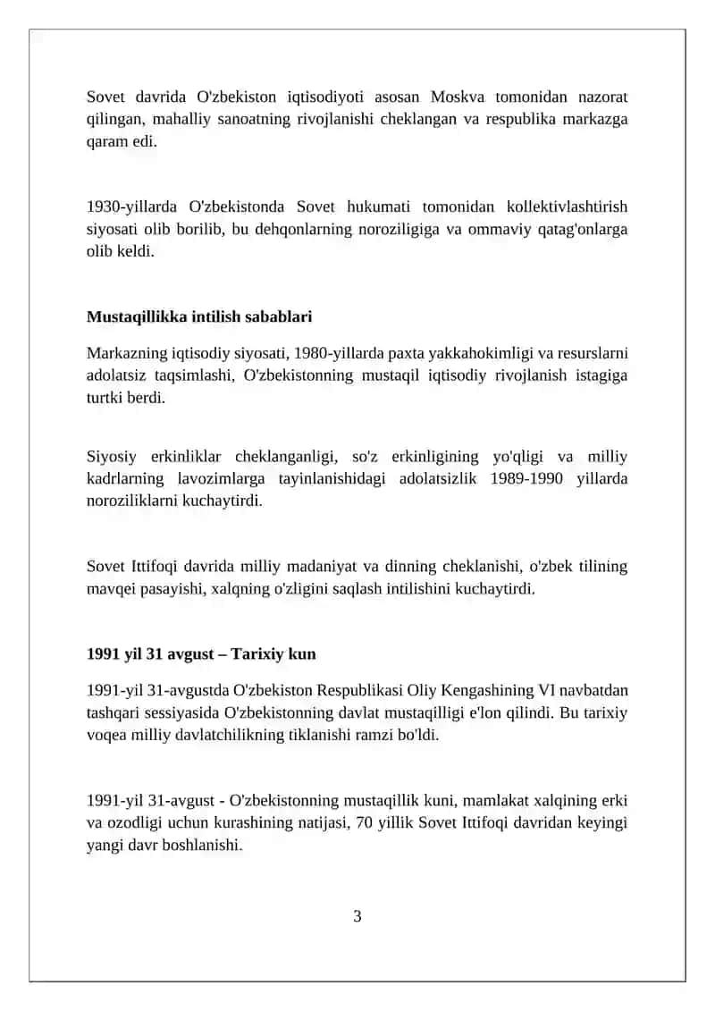 Oʻzbekiston Respublikasi Mustaqilligining Tarixi 3