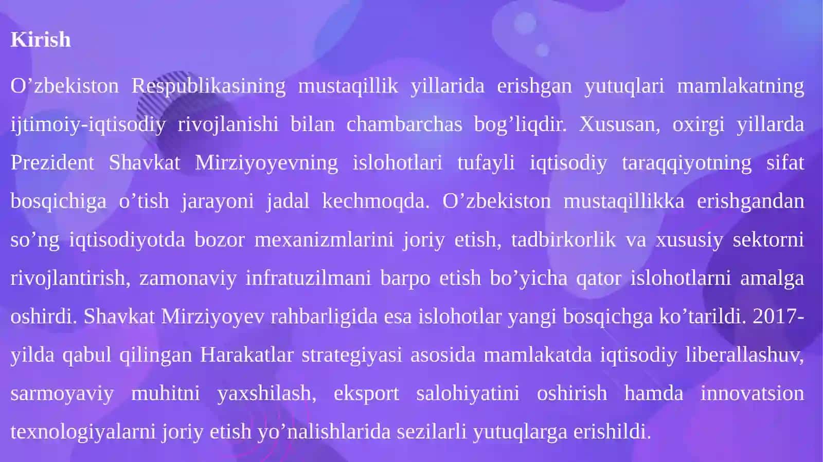 Shavkat Mirziyoyevning iqtisodiy islohotlari 3