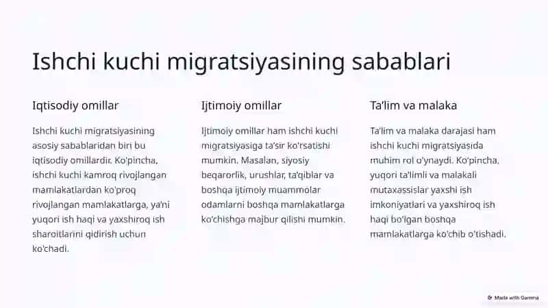Mehnat faoliyatini tashkil etish va normal Ishchi kuchi migratsiyasi va uning mehnat bozoriga ta’siri 3