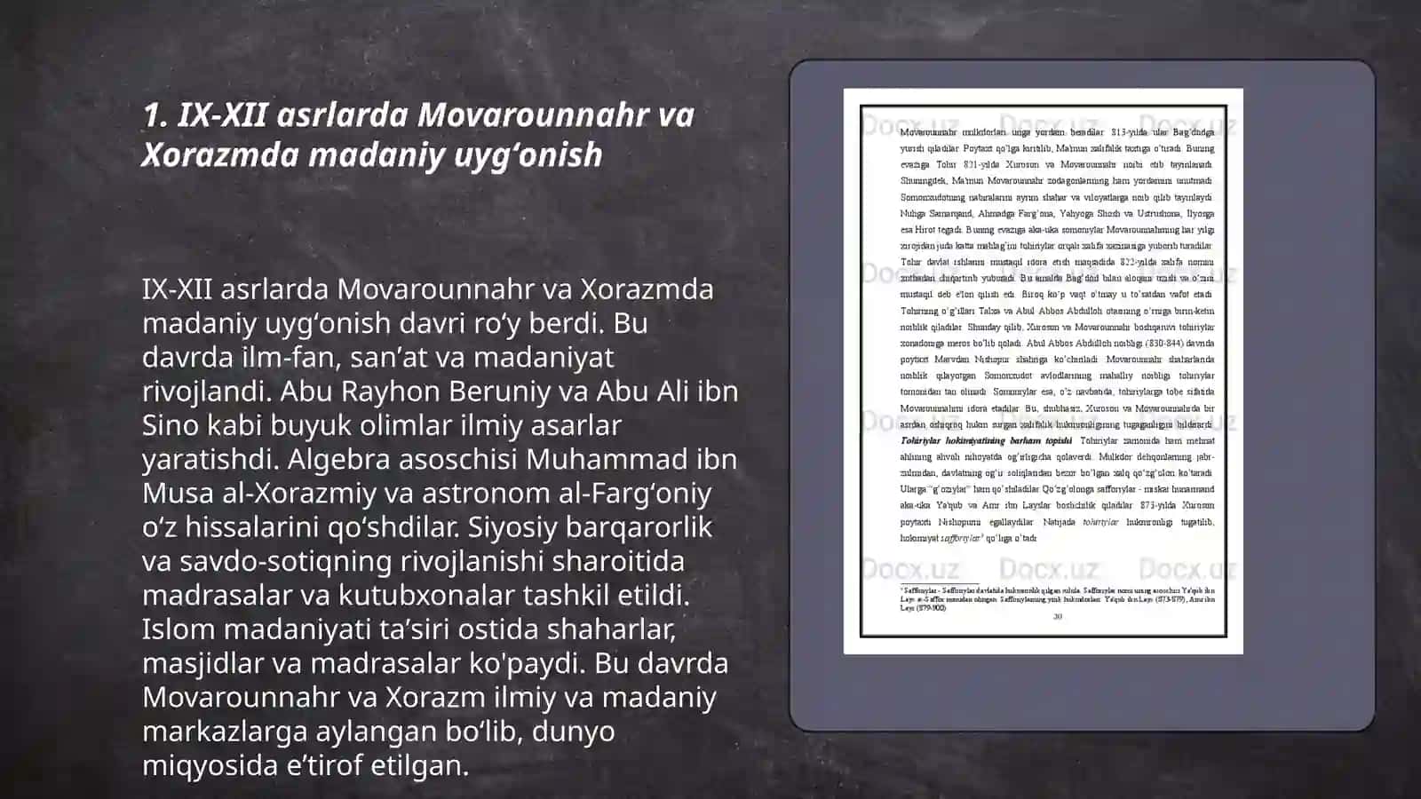IX-XII asrlarda mamlakatimiz hududida roʻy bergan madaniy uygʻonish 3