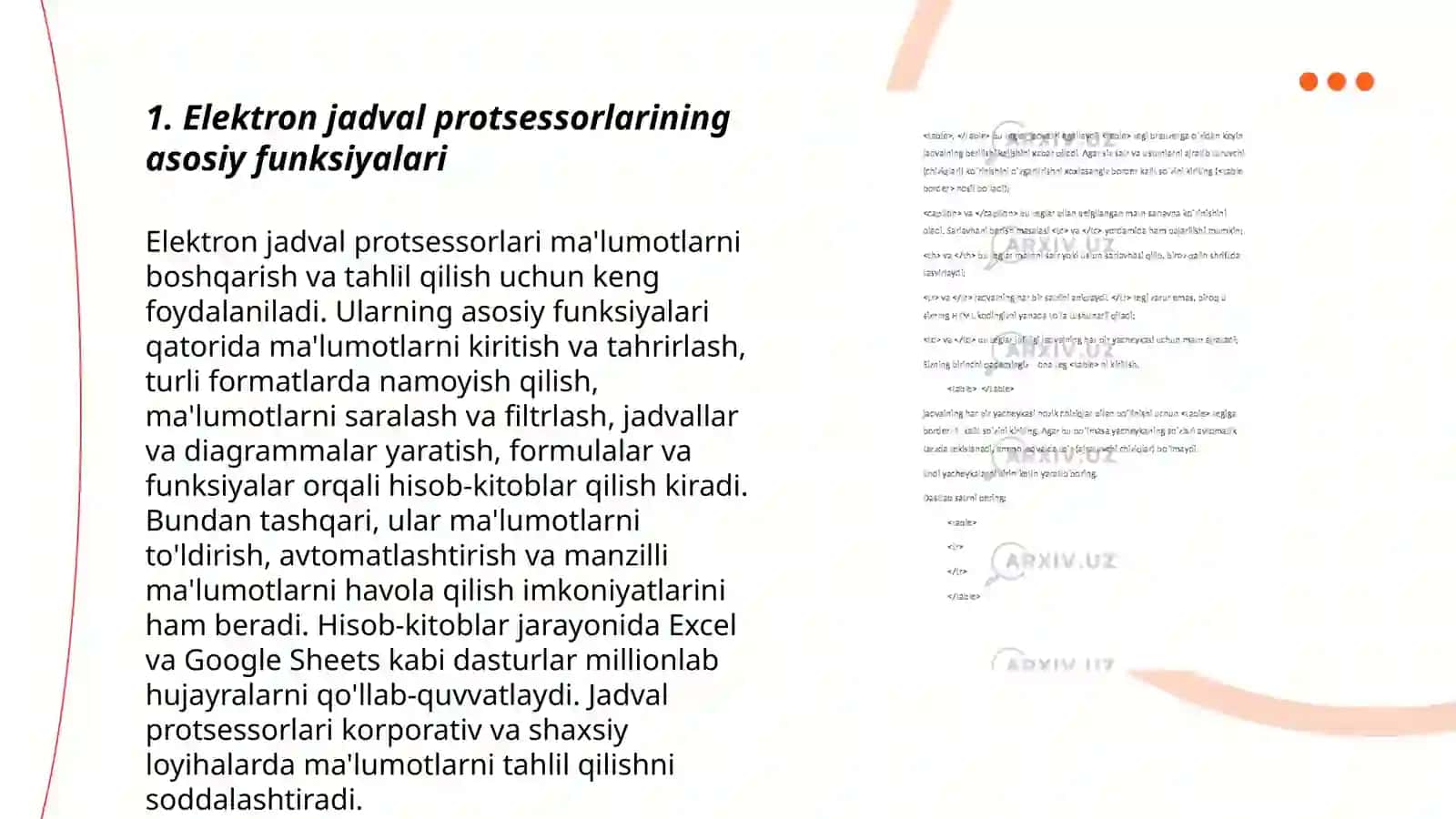 Elektron jadval protsessorilari va ularning imkoniyatlari 3