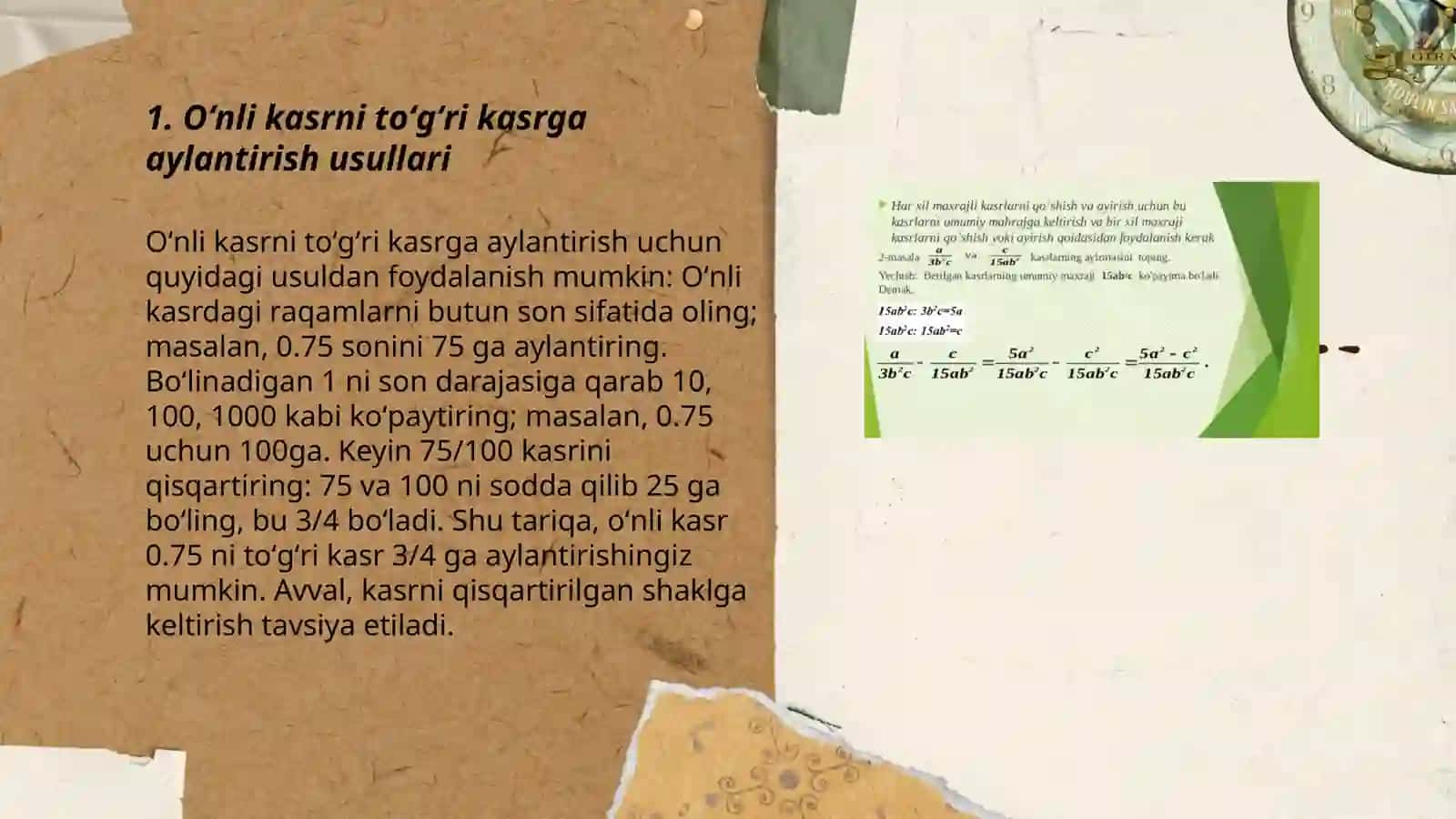 Oʻnli kasrlarni toʻgʻri kasr koʻrinishida ifodalash 3
