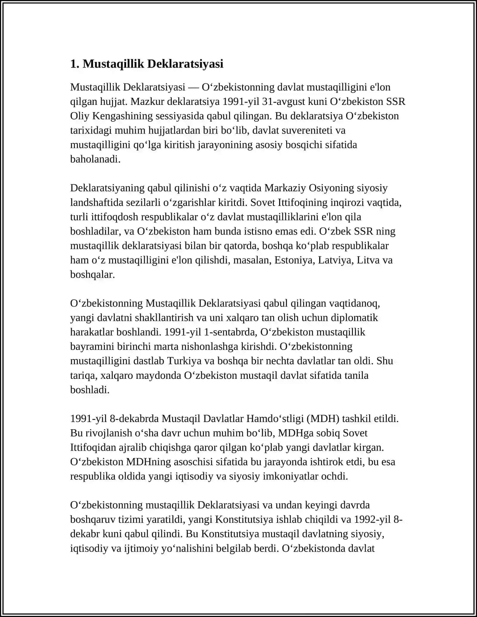 Mustaqillikning qabul qilinishi 3