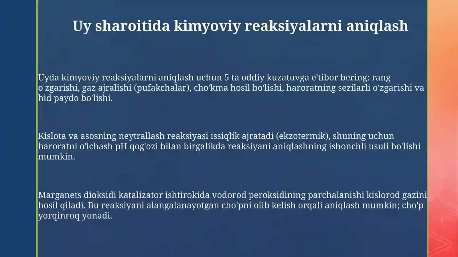 Uy sharoitida kimyoviy reaksiyalarni aniqlash 3