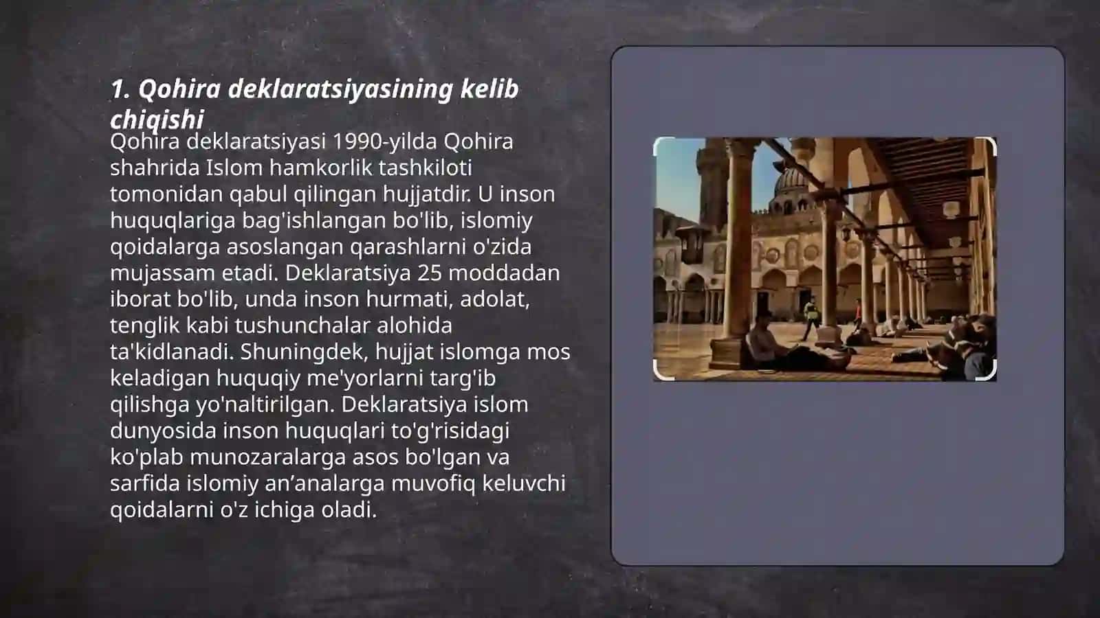 Qohira deklaratsiyasi tarixi va mazmuni borasida tahliliy maqola tayyorlash 3