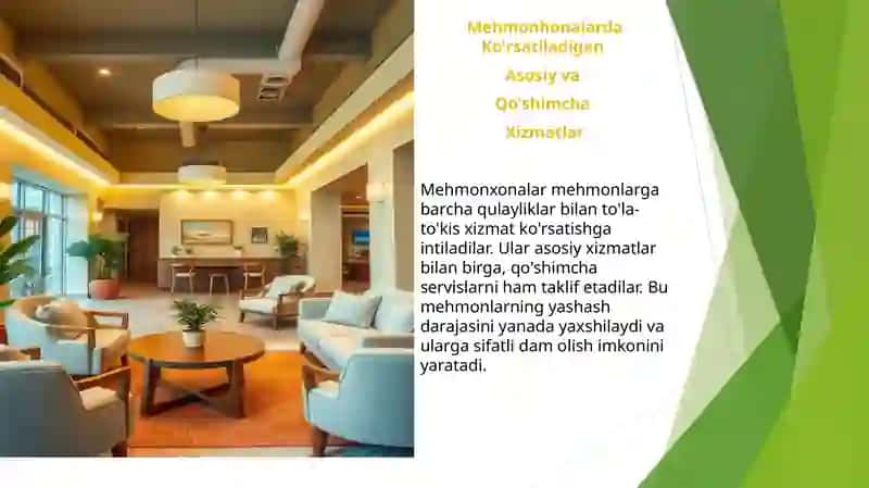 Mehmonhonalarda ko'rsatiladigan asosiy va qo'shimcha Xizmatlar 3