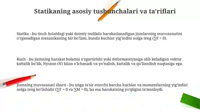 "Mexanika"faniningStatikaboʻlimi 3