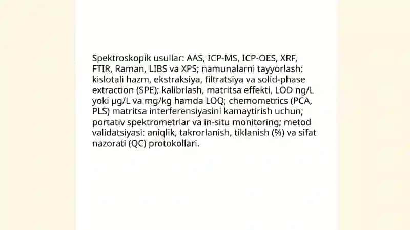 Tuproq va suv namunalarida iyon bogʻlanishli birikmalarni aniqlash usullari 3