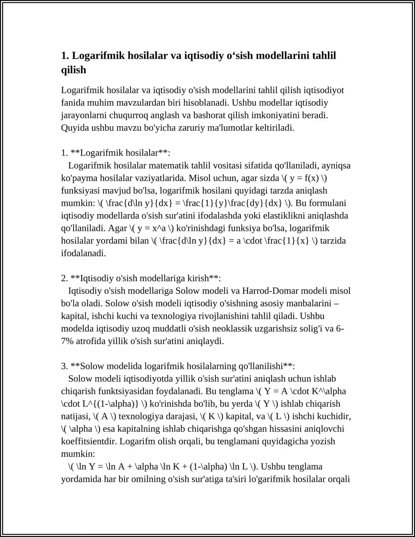 LOGARIFMIK HOSILANING IQTISODIYOTDA QOʻLLANILISHI 3