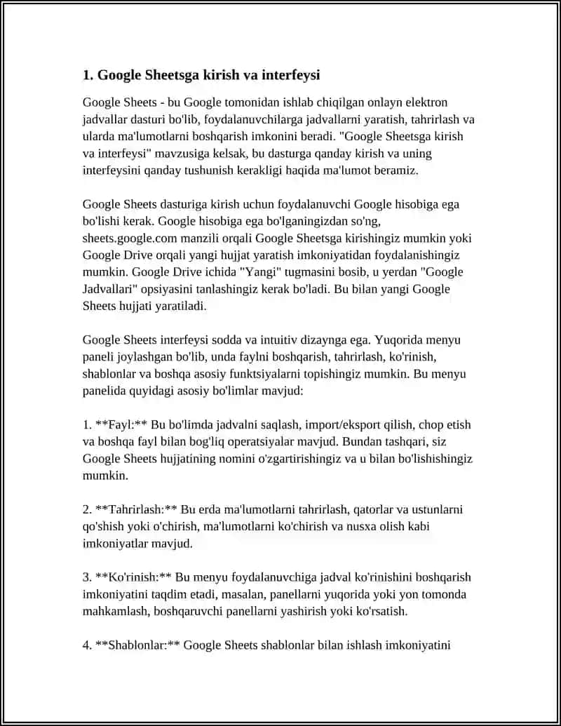 GOOGLE SHEETS VA UNING VAZIFALARI 3