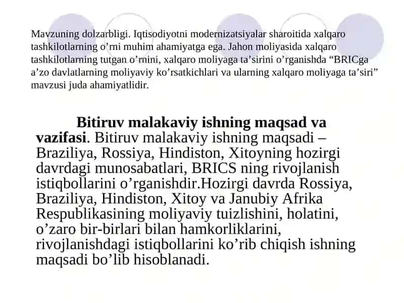 BRICga a’zo davlatlarning moliyaviy ko’rsatkichlari va ularning xalqaro moliyaga ta’siri 3