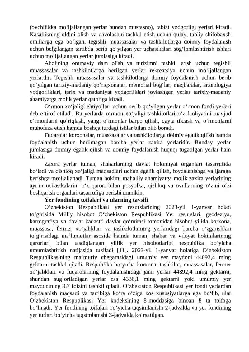 O‘zbekiston respublikasining yer fondi va undan foydalanish 3